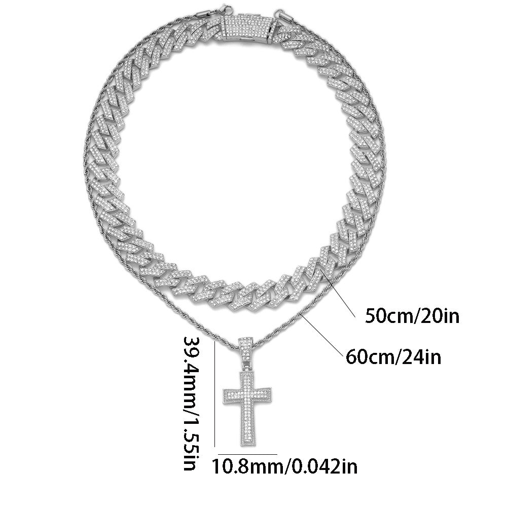 Kubanische Gliederkette mit Volldiamant-Kreuz-Anhänger