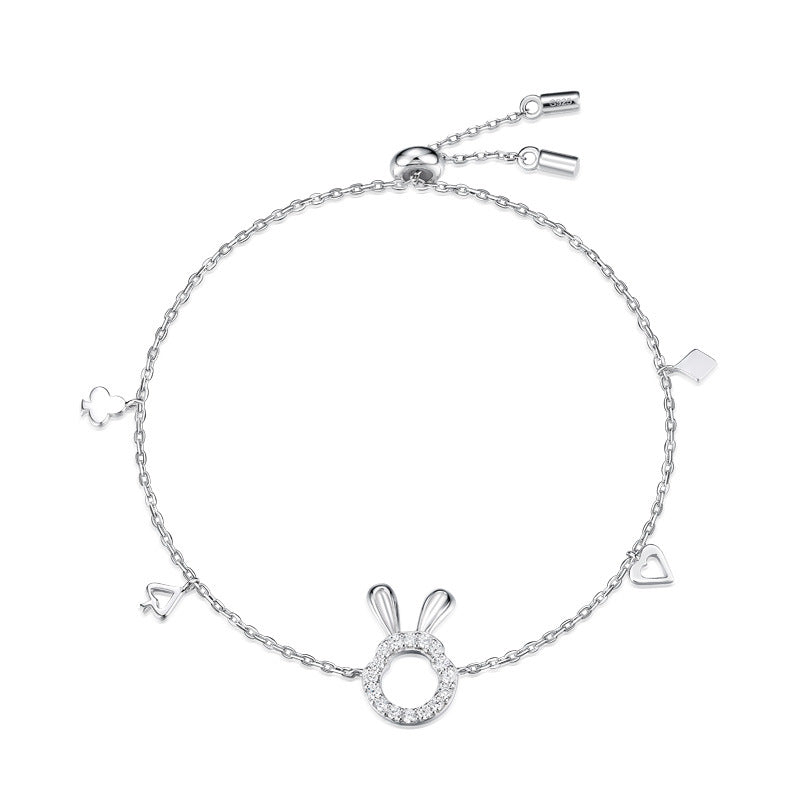 Pulsera de plata de ley con adorno de mano femenina, joyería de cristal