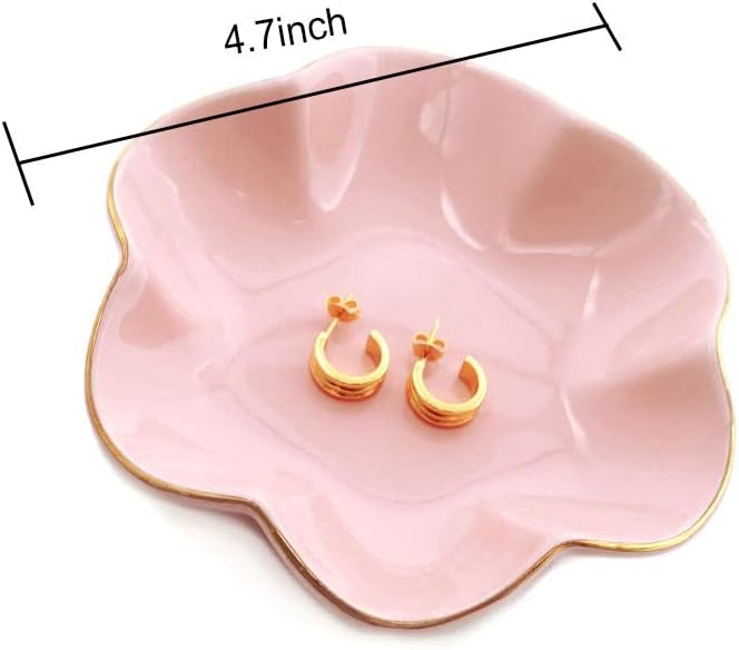 4.7 inch Small Ring Dish, Ceramic Jewelry Holder Tray, Pink Catch All Trinket Bowl for Keys Rings Earrings