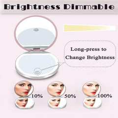 LED Compact Mirror with Lights, Dimmable, Portable, Magnifying, Rechargeable