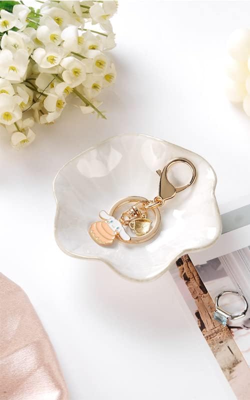 Lotus Leaf Shape Ring Holder Dish, Small Key Bowl, Ceramic Trinket Tray Jewelry Dish Organizing Necklace Earrings for Mom Friend Sister, White