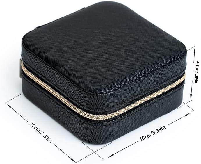 Mini Travel Jewelry Box Portable Jewelry Case for Earring, Ring, Necklace,Bracelet Small Jewlery Organizer with Zipper and Mirror (Black)