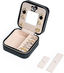 Mini Travel Jewelry Box Portable Jewelry Case for Earring, Ring, Necklace,Bracelet Small Jewlery Organizer with Zipper and Mirror (Black)