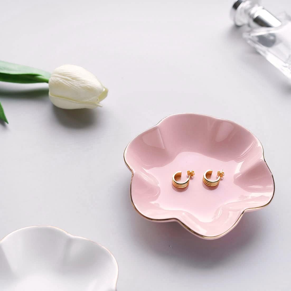 4.7 inch Small Ring Dish, Ceramic Jewelry Holder Tray, Pink Catch All Trinket Bowl for Keys Rings Earrings