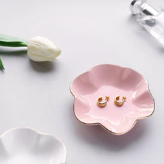 4.7 inch Small Ring Dish, Ceramic Jewelry Holder Tray, Pink Catch All Trinket Bowl for Keys Rings Earrings