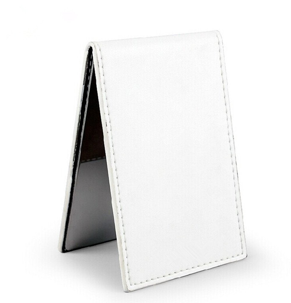 Shatterproof Stainless Steel Ultrathin Folding Travel Mirror Makeup Mirror with PU Leather Case Cover for Personal Use, Camping, Travelling, Emergency Signaling