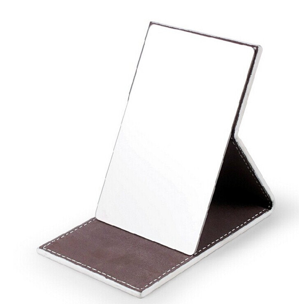 Shatterproof Stainless Steel Ultrathin Folding Travel Mirror Makeup Mirror with PU Leather Case Cover for Personal Use, Camping, Travelling, Emergency Signaling