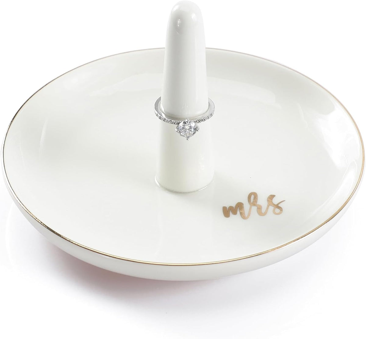 Mrs Ring Holder Jewery Tray-Monogrammed Engagement Gifts for Friends,Birthday Mother's Day Christmas Gifts for Women,Ceramic White