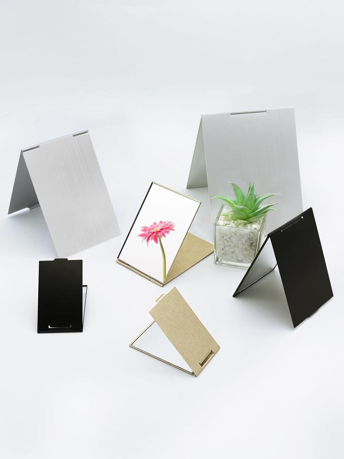 Portable Folding Mirror, Ultra-Slim Durable Makeup Tabletop Mirror for Travel with Aluminum Shell, Mini Size, 3.3''