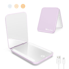 Rechargeable Travel Mirror,1x/3x Magnification Compact Mirror,3 Color Lights Pocket Mirror,Dimmable Portable Makeup Mirror,400mah,Small Mirror for Purse,Gifts,Purple