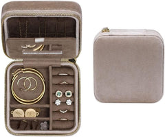 Travel Jewelry Box Organizer Velvet Travel Case With Mirror Ring Earrings Necklaces Storage Organizer Box (Champagne)