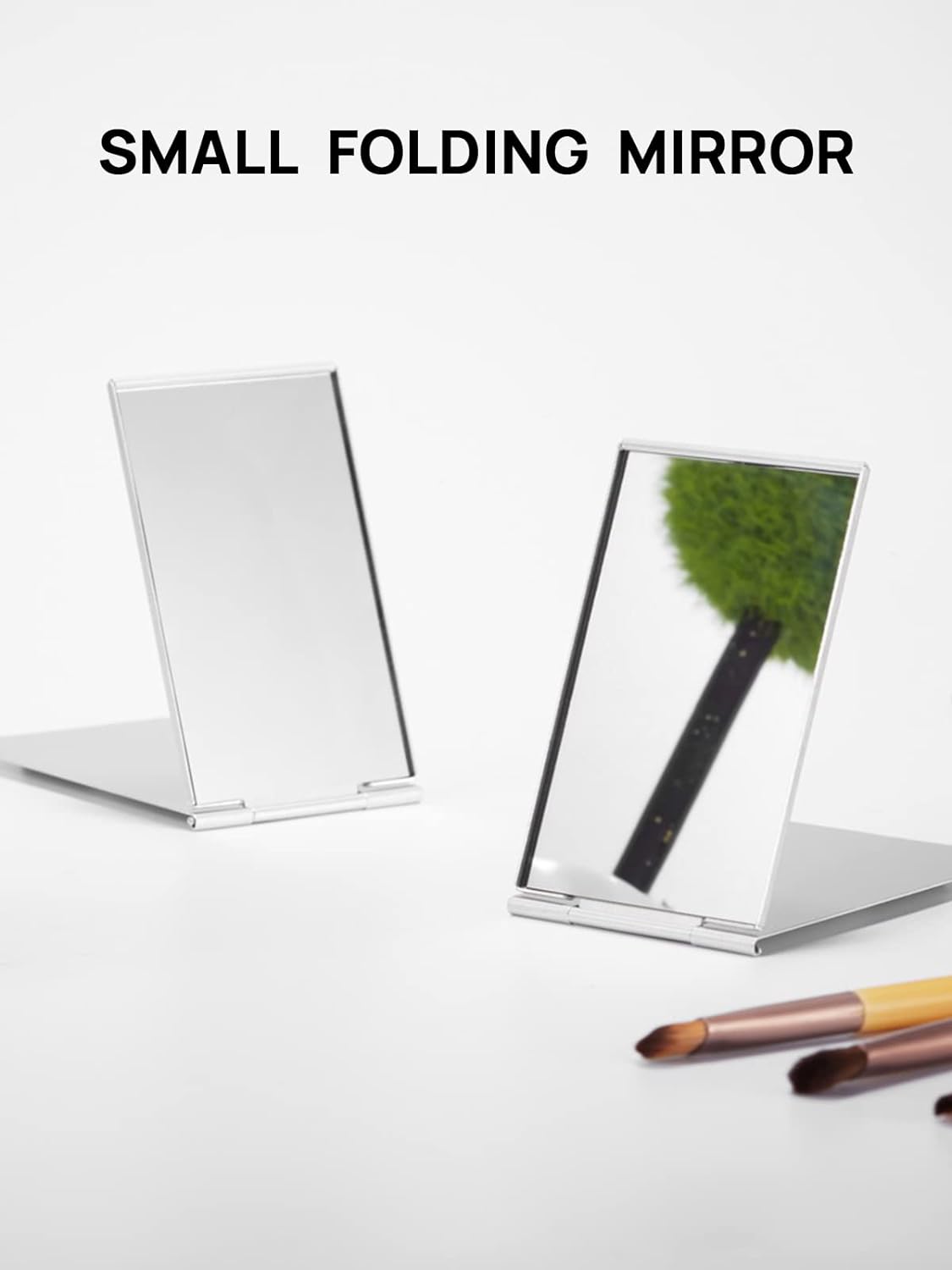 Portable Folding Mirror, Ultra-Slim Durable Makeup Tabletop Mirror for Travel with Aluminum Shell, Mini Size, 3.3''