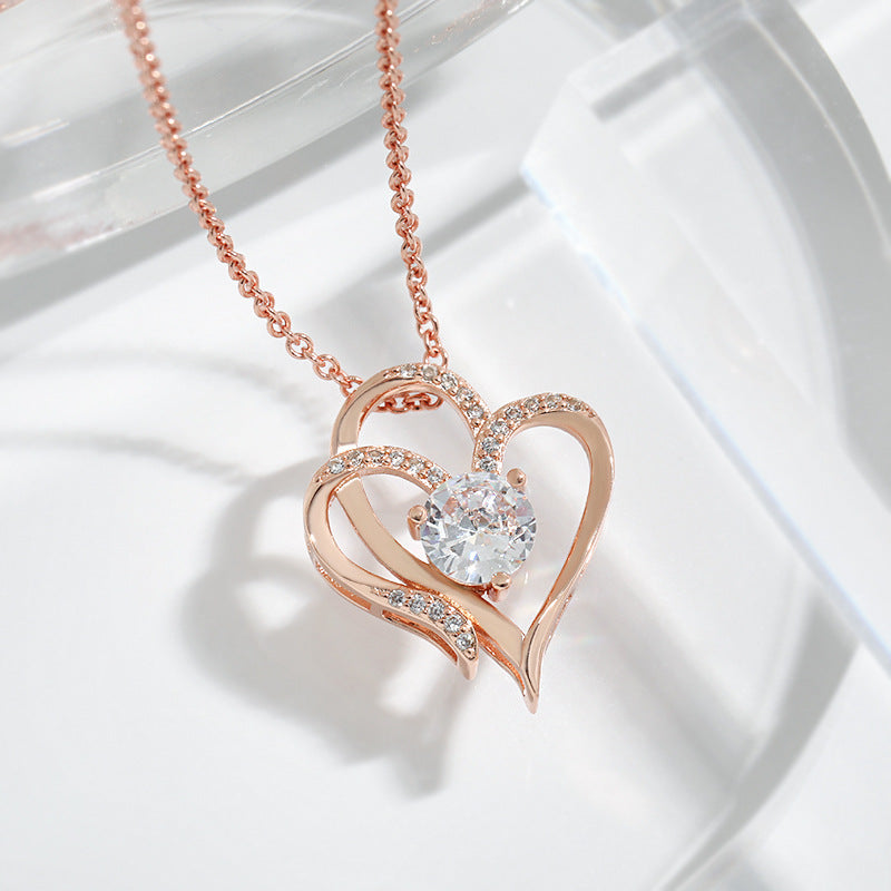 Zirkon Double Love Halskette mit Strasssteinen Ins personalisierte herzförmige Halskette Schlüsselbeinkette Schmuck für Frauen Valentinstag