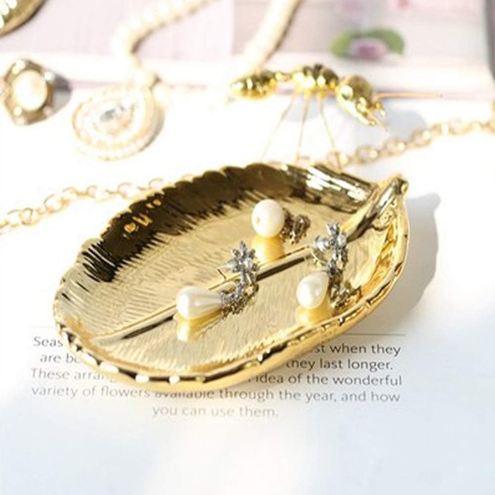 Golden Leaf Shaped Small Ceramic Jewelry Ring Dish Necklace Bracelet Holder Tray Organizer, Ceramic Decorative Trinket Dish for Wedding Party Woman Girl - Gold Leaf