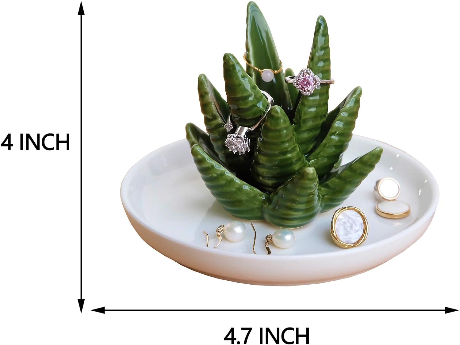 Aloe Ring Holder, Cactus Ring Dish, Jewelry Holder Trinket Tray for Rings Earrings Necklace Organizer,Bridesmaid Christmas Birthday Gift for Women Girls