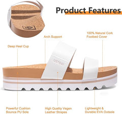 Flatform Platform Sandals Women Arch Support Beach Slides Orthotic Summer Causal Cork Footbed Adjustable Lightweight Thick Sole Comfortable Fashion Slip on Cushion Cute 2 Strap