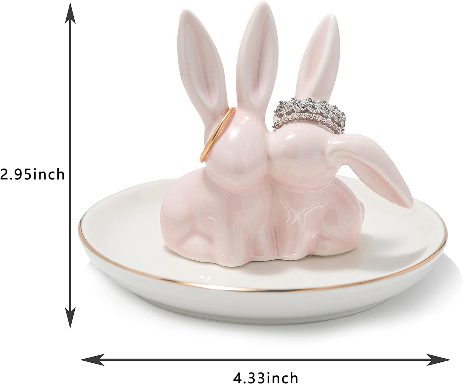 Bunny Ring Holder Rabbit Ring Dish Ceramic Jewelry Holder Dish Trinket tray for Rings Earrings Necklace Organizer, Wedding Engagement Ring Holder (Pink)