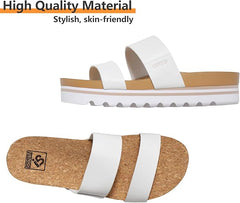 Flatform Platform Sandals Women Arch Support Beach Slides Orthotic Summer Causal Cork Footbed Adjustable Lightweight Thick Sole Comfortable Fashion Slip on Cushion Cute 2 Strap