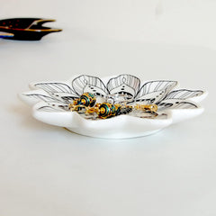 Small Flower Jewelry Dish Tray, Decorative Ceramic Trinket Dish, Modern Accent Tray for Vanity