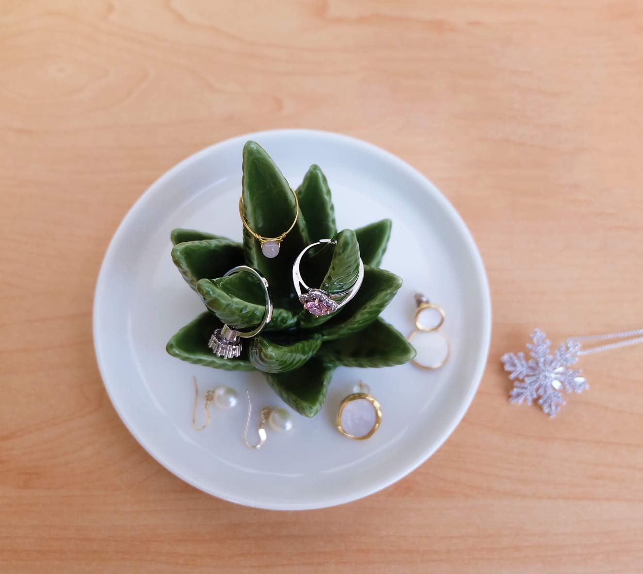 Aloe Ring Holder, Cactus Ring Dish, Jewelry Holder Trinket Tray for Rings Earrings Necklace Organizer,Bridesmaid Christmas Birthday Gift for Women Girls