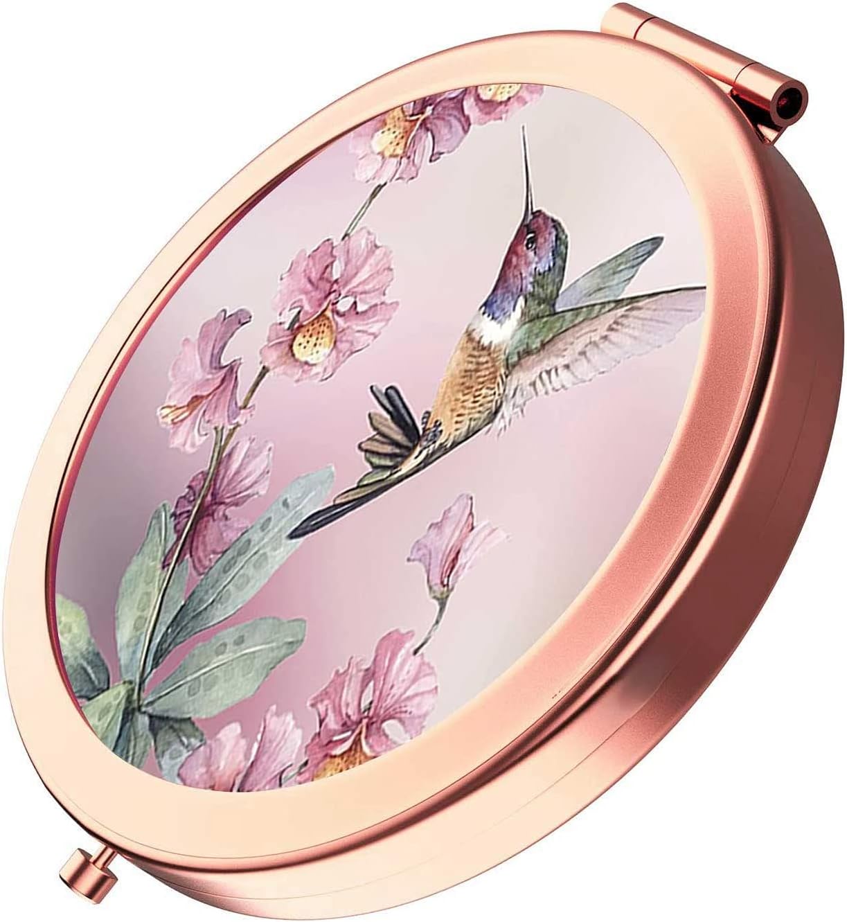 Compact Mirror Round Rose Gold Makeup Mirror Folding Mini Pocket Mirror Portable Hand Mirror Double-Sided with 2 x 1x Magnification for Woman Mother Kids Great Gift - Hummingbird