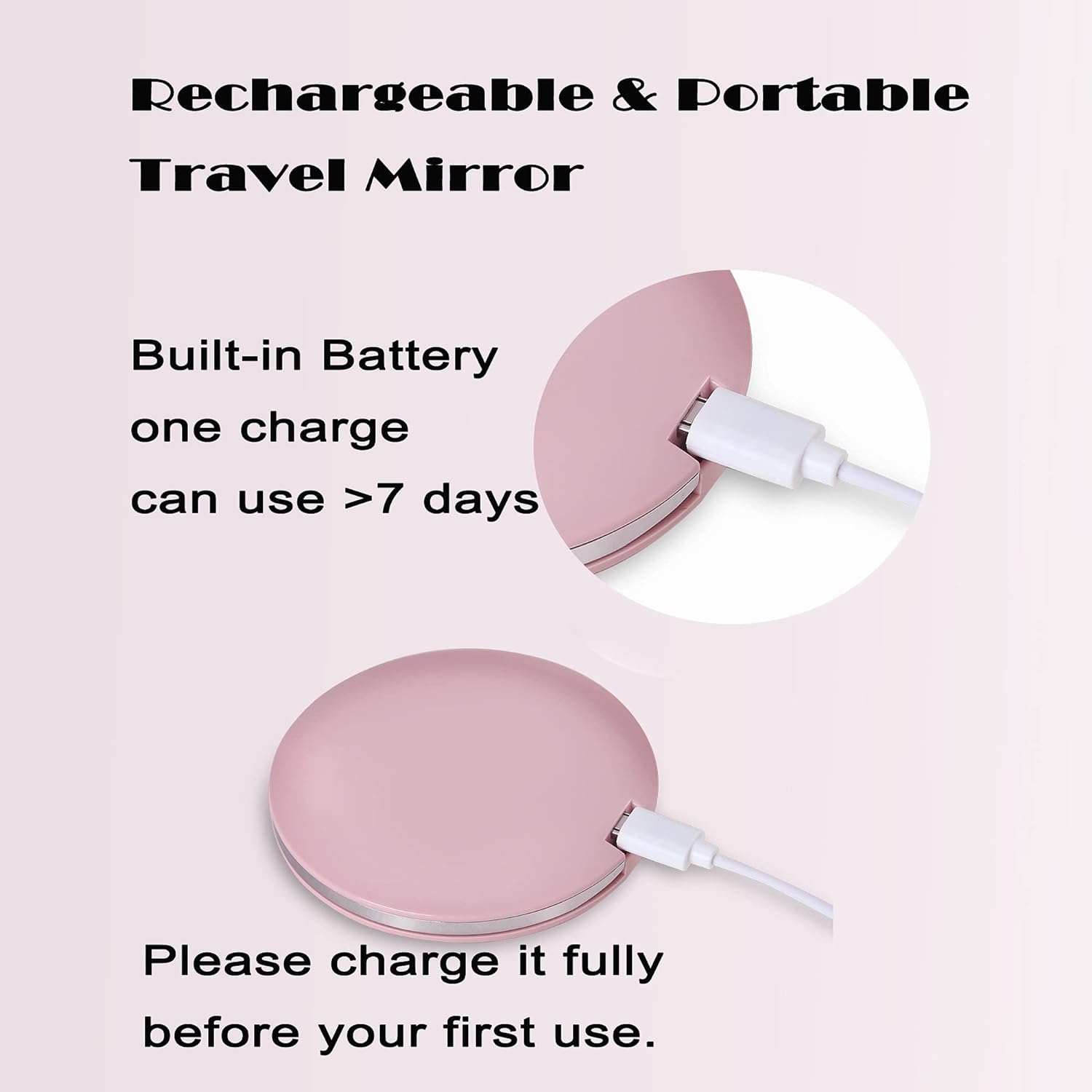 LED Compact Mirror with Lights, Dimmable, Portable, Magnifying, Rechargeable