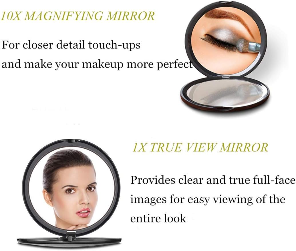 Magnifying Compact Cosmetic Mirror Elegant Pocket Handheld Makeup Mirror with Powerful 10x Magnification and 1x True View Mirror for Travel or Your Purse