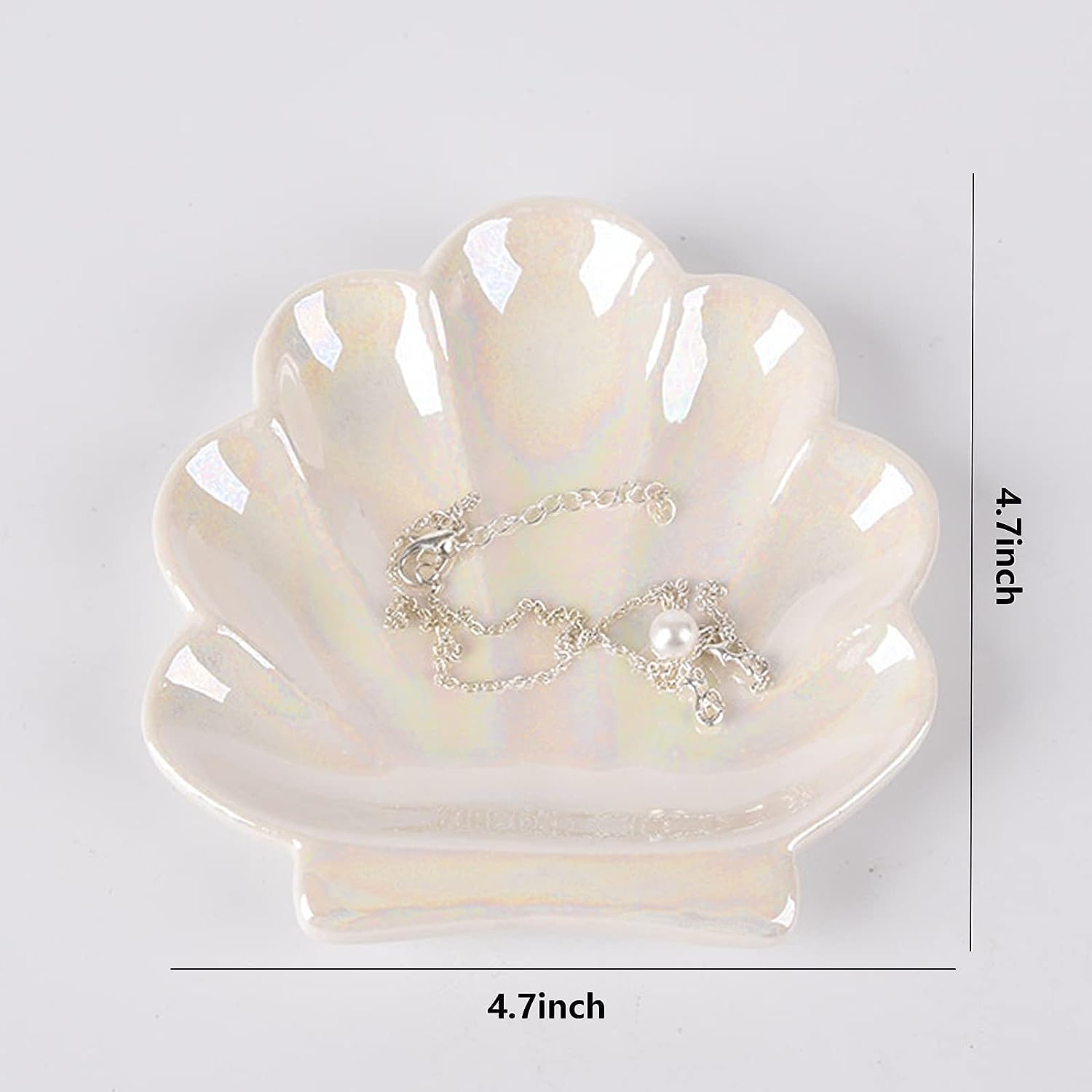 Shell Trinket Dish, Ceramic Ring Holder/Jewelry Tray, Cute Organizer Plate Vanity Decorations Accessories for Home Décor Bathroom