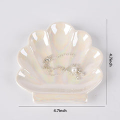 Shell Trinket Dish, Ceramic Ring Holder/Jewelry Tray, Cute Organizer Plate Vanity Decorations Accessories for Home Décor Bathroom