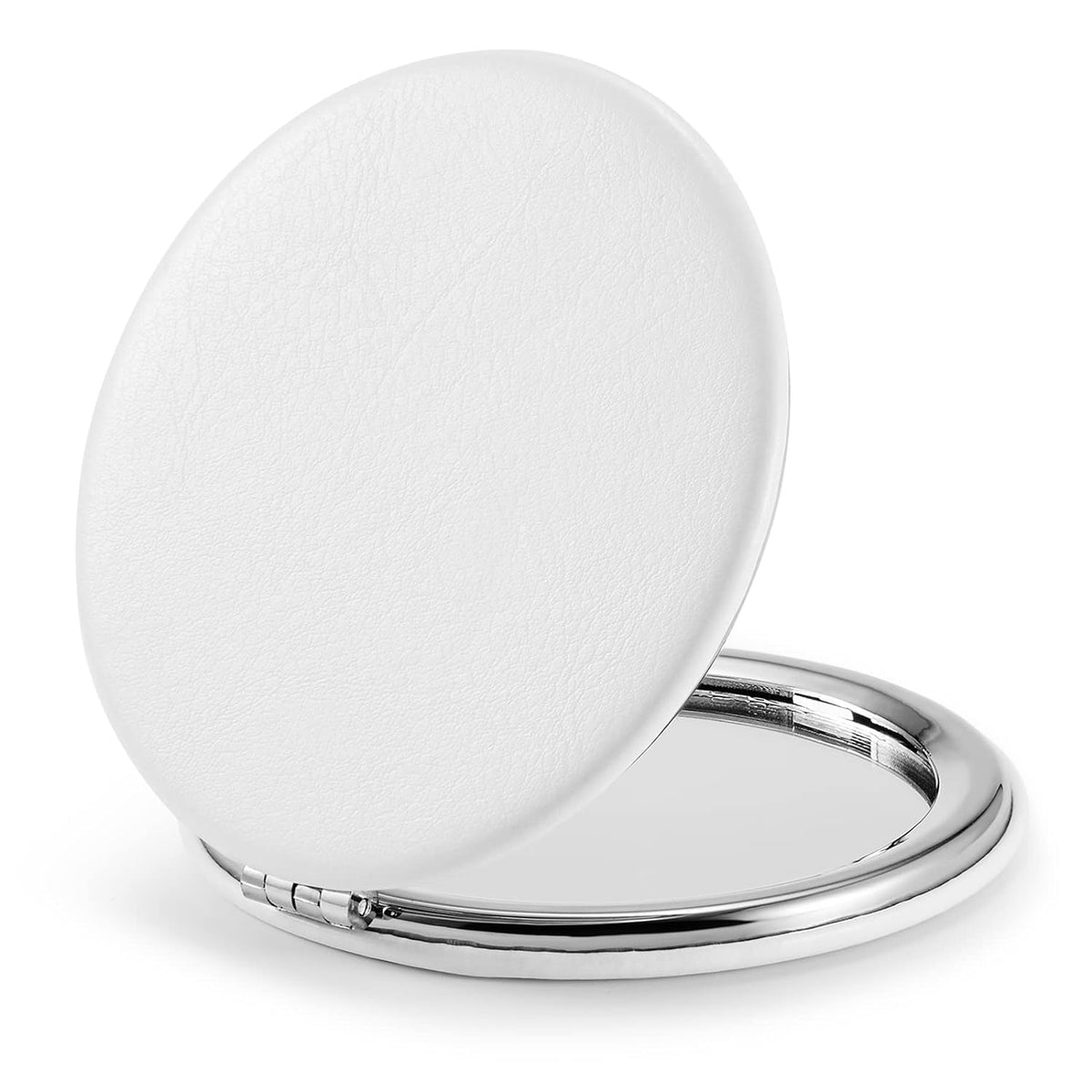 Compact Mirror,Double-Sided Makeup Small Mirror for Purse with 1X/3X Magnification PU Leather (White, 2.8")