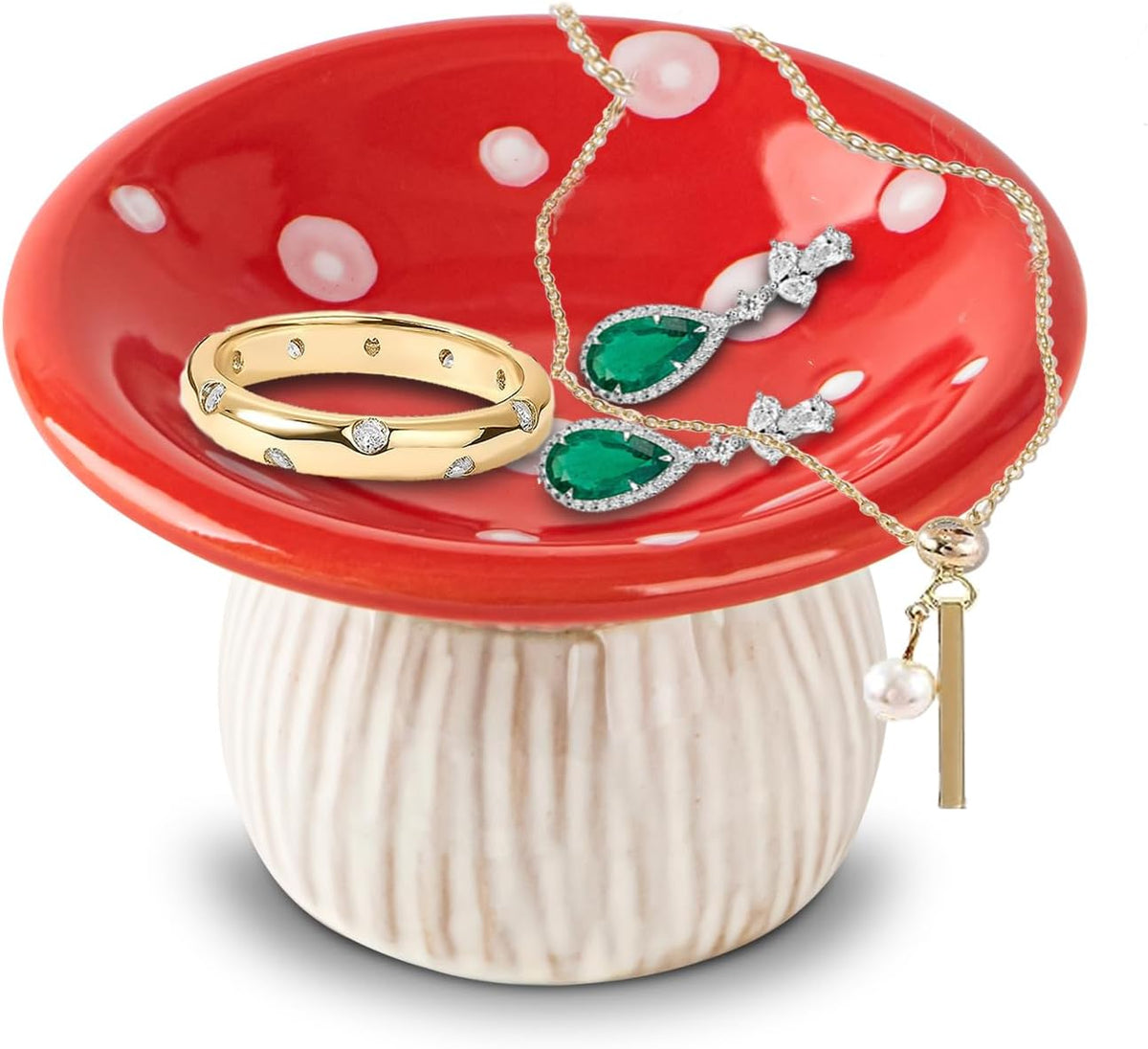 Mushroom Ring Holder Jewelry Tray Red Ring Dish Ceramic Trinket Storage Jar Mini Engagement Ring Holder