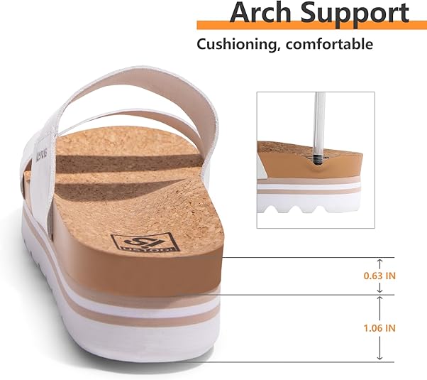 Flatform Platform Sandals Women Arch Support Beach Slides Orthotic Summer Causal Cork Footbed Adjustable Lightweight Thick Sole Comfortable Fashion Slip on Cushion Cute 2 Strap