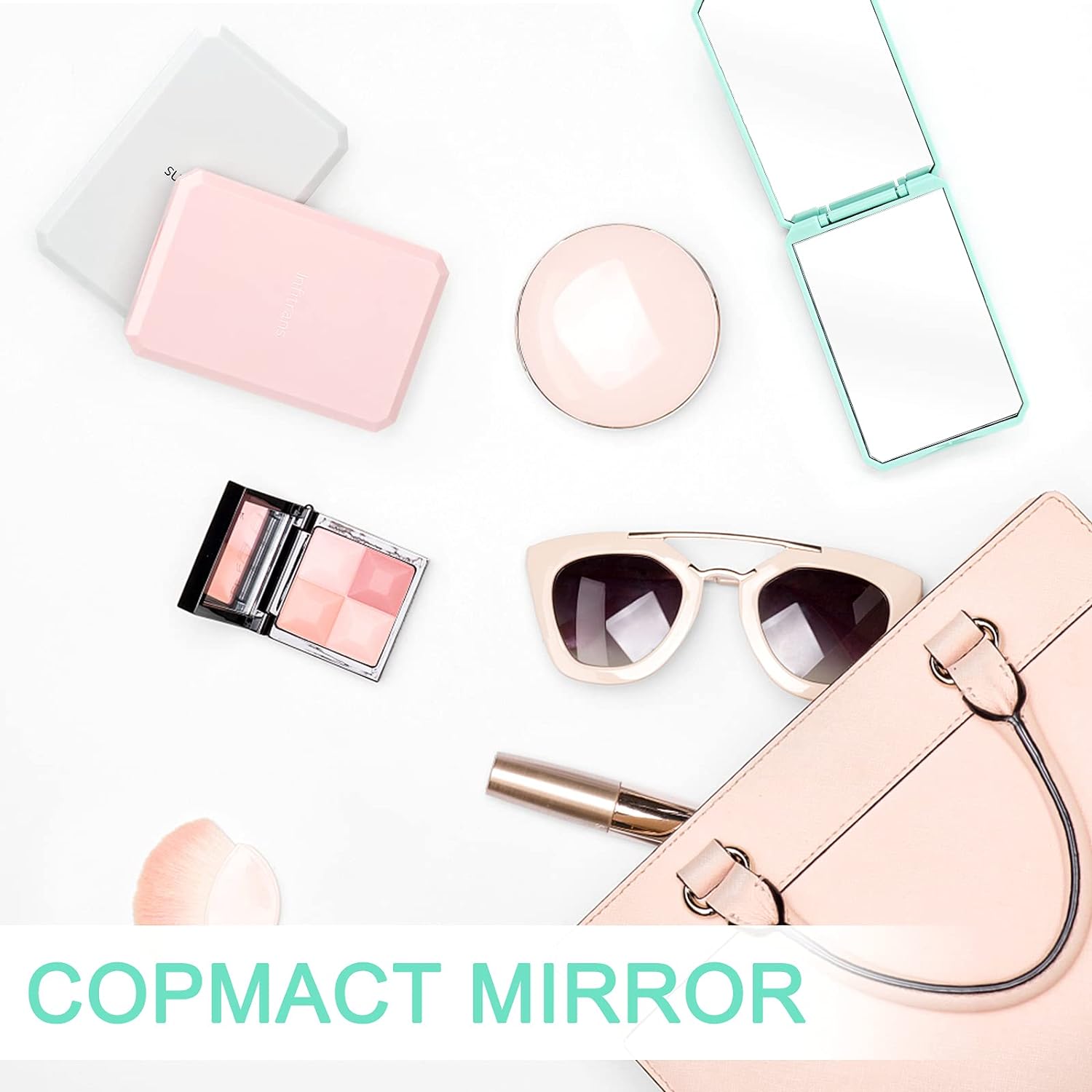 Pocket Mirror, 1X/2X Magnification Compact Travel Makeup Mirror Purse Mirror, 2-Sided, Portable, Folding, Handheld, Small Compact Mirror with 3 Packaging