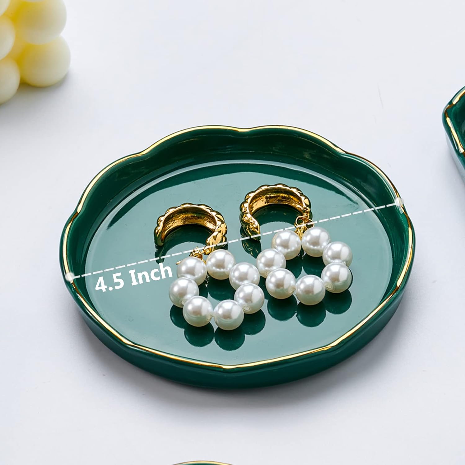 Ring Dish Ceramic Jewelry Tray, Trinket Dish Vanity Ring Tray for Jewelry - 4.5 Inch Round Jewelry Dish Tray for Earrings, Necklace, Birthday Gifts for Mom, Friends, Teachers, Wife, Sister, Dark Green