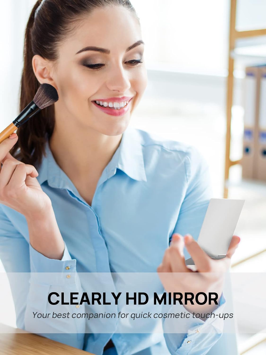 Portable Folding Mirror, Ultra-Slim Durable Makeup Tabletop Mirror for Travel with Aluminum Shell, Mini Size, 3.3''