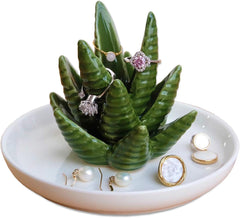 Aloe Ring Holder, Cactus Ring Dish, Jewelry Holder Trinket Tray for Rings Earrings Necklace Organizer,Bridesmaid Christmas Birthday Gift for Women Girls