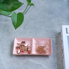 Ceramic Jewelry Dish Tray, 2 Compartment Ring Dish, Decorative Trinket Tray for Rings, Earrings, Keys, Birthday Christmas Gifts, Pink