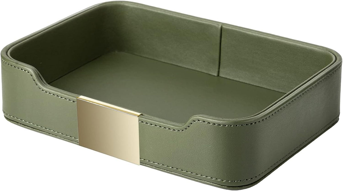 Luxury Leather Tray Desktop Storage Catchall Organizer Decorative Tray for Entryway Table to hold Jewelry Watch Cosmetics Keys Phone Wallet Home & Office Accessories (Green)