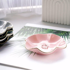 4.7 inch Small Ring Dish, Ceramic Jewelry Holder Tray, Pink Catch All Trinket Bowl for Keys Rings Earrings