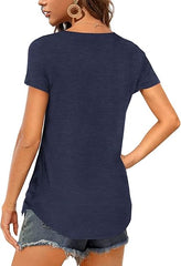 Women V Neck T-Shirt Casual Short Sleeve Plain Tee Shirts Blouses