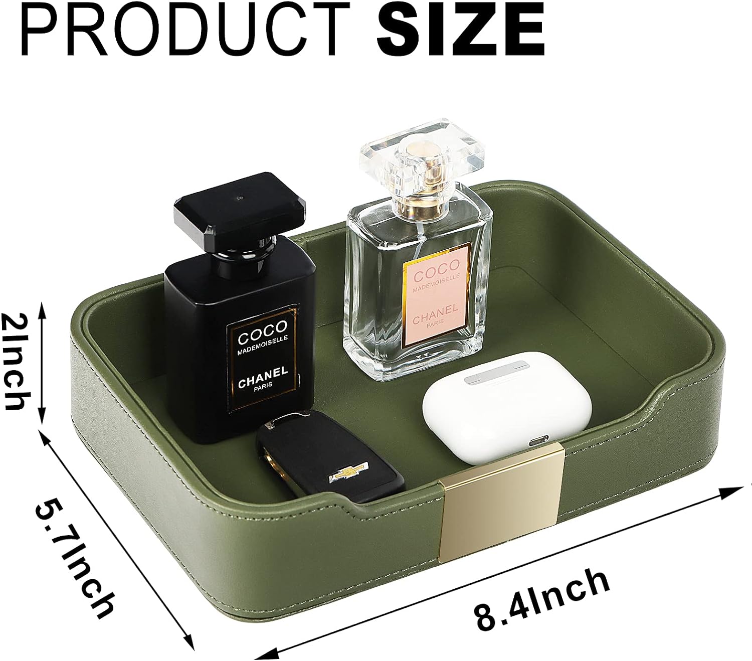 Luxury Leather Tray Desktop Storage Catchall Organizer Decorative Tray for Entryway Table to hold Jewelry Watch Cosmetics Keys Phone Wallet Home & Office Accessories (Green)