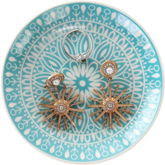 Ceramic Ring Dish Jewelry Tray,Mandala Decorative Organizer Trinket Dish,Home Decor Wedding Birthday Housewarming Gift for Her(Blue)