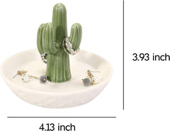 Ceramic Cactus Ring Holder with Derorative White Dish for Jewelry,Christmas Birthday Gifts for Women