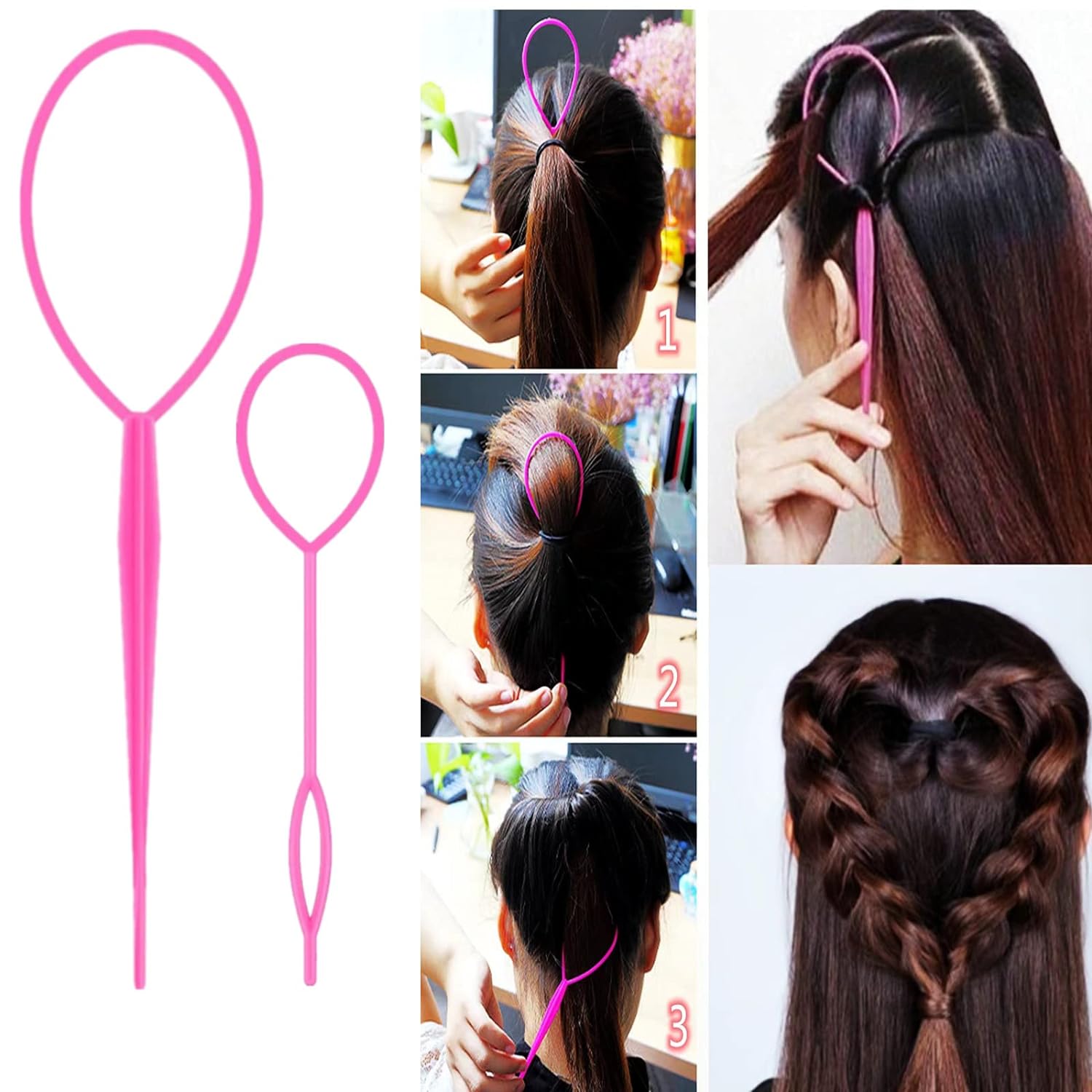 8Pcs Hair Brushes Set with 4Pcs Hair Tail Tools 1Pcs Bristle Teasing Hair Brush 1Pcs Edge Control Brush 2Pcs Metal Pin Rat Tail Combs for Woman Girl Hair Styling,Edge&Back Brushing,Pink