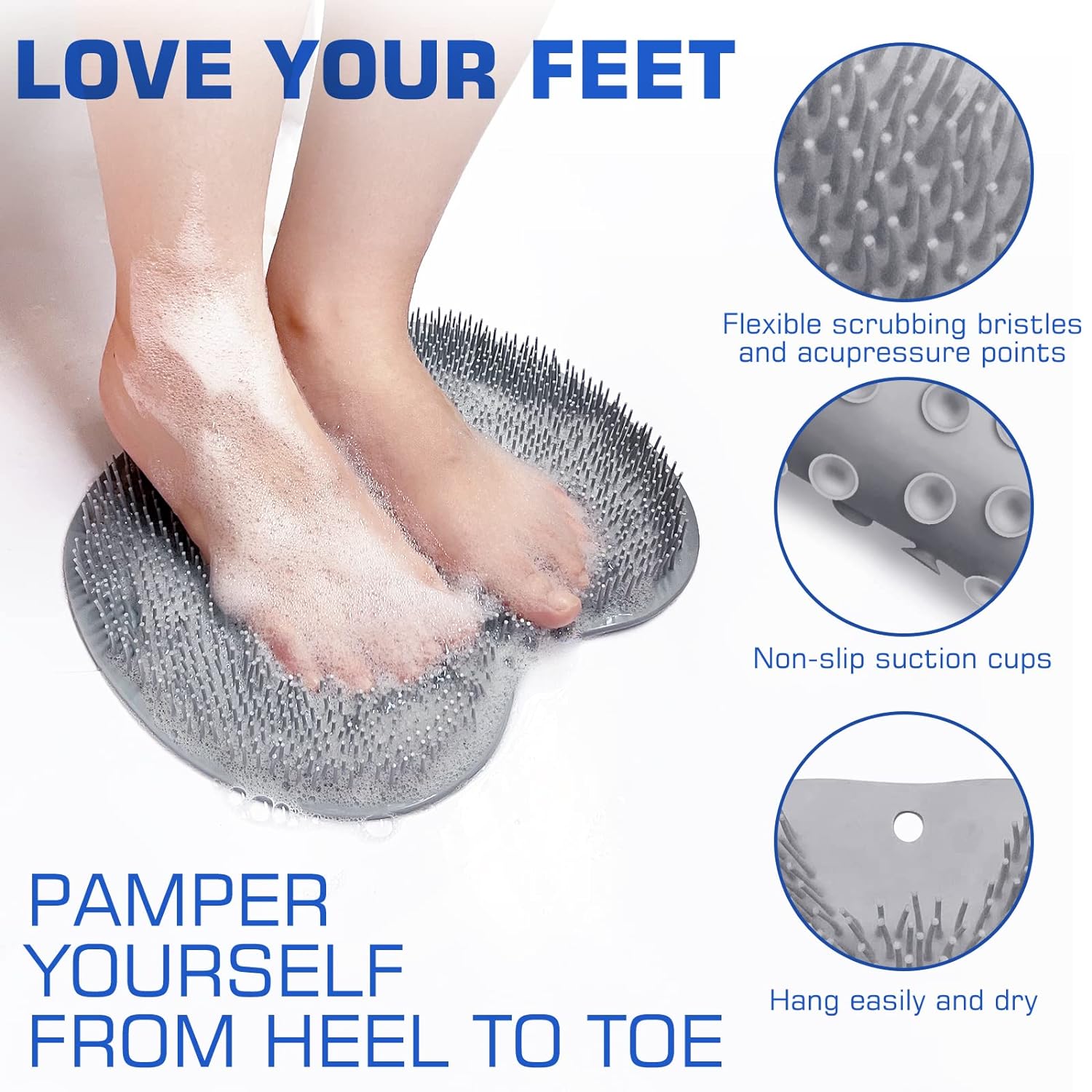 Shower Foot Scrubber Mat Back Washer Exfoliating Bath Wash Pad Wall Mounted Slip Suction Cups for Use in Cleaner Men and Women