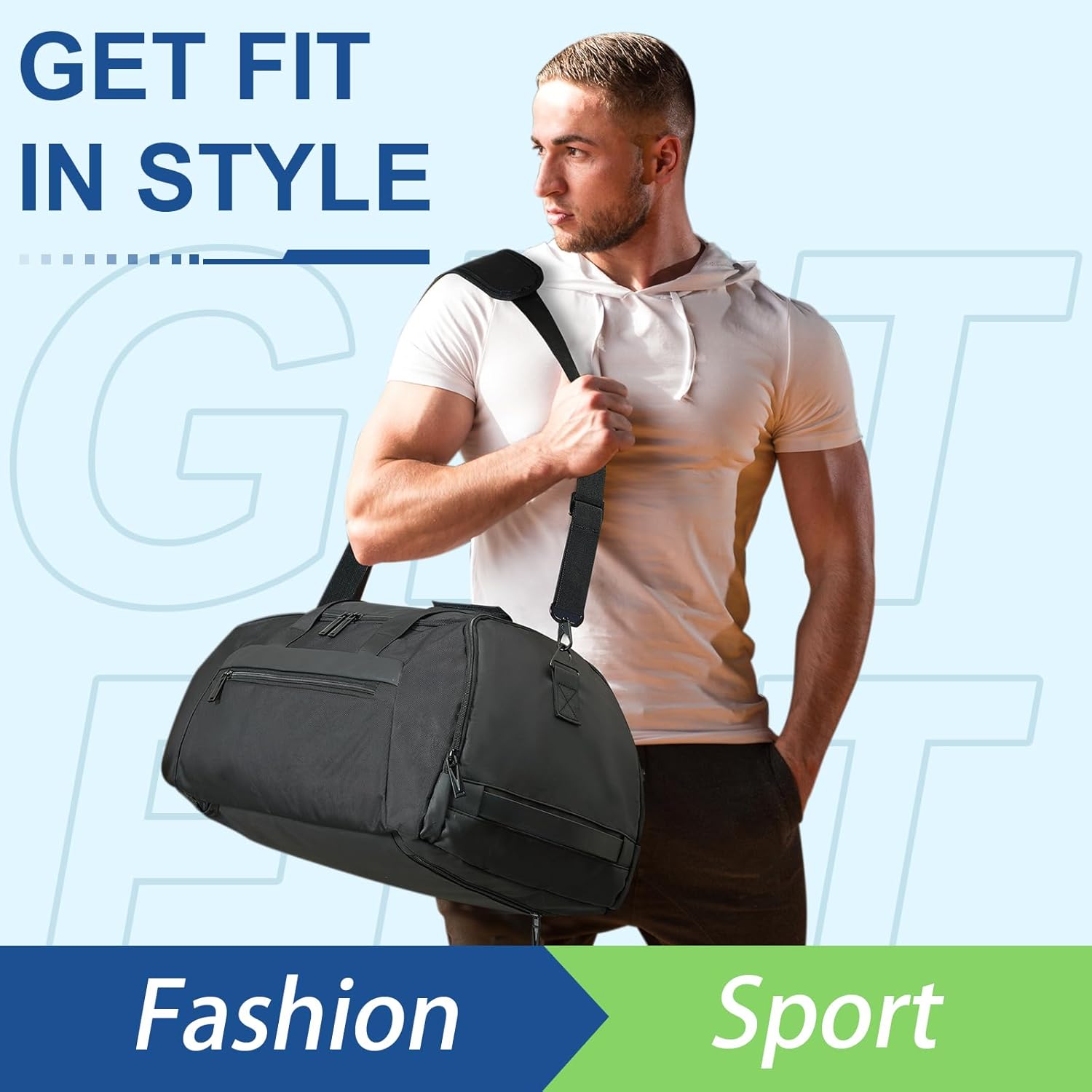 Gym Bags For Men & Women Waterproof Sports Duffel Bags Travel Backpack Weekender Bag For Men Women Overnight Bag With Shoe Compartment & Wet Pocket Mens Gym Bag B-GD-001-Black