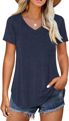 Women V Neck T-Shirt Casual Short Sleeve Plain Tee Shirts Blouses