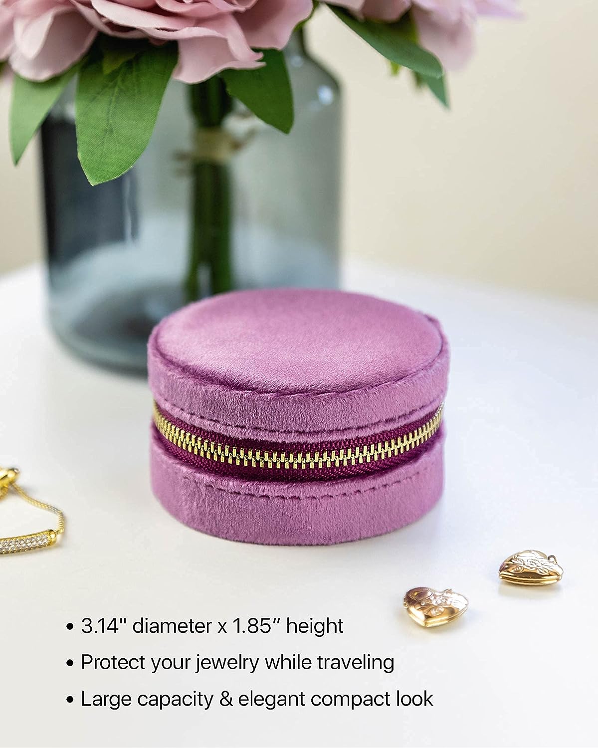 Plush Velvet Travel Jewelry Box Organizer, Mini Travel Jewelry Case, Jewelry Travel Organizer, Travel Jewelry Organizer, Small Jewelry Box Travel, Jewelry Travel Box - Lilac