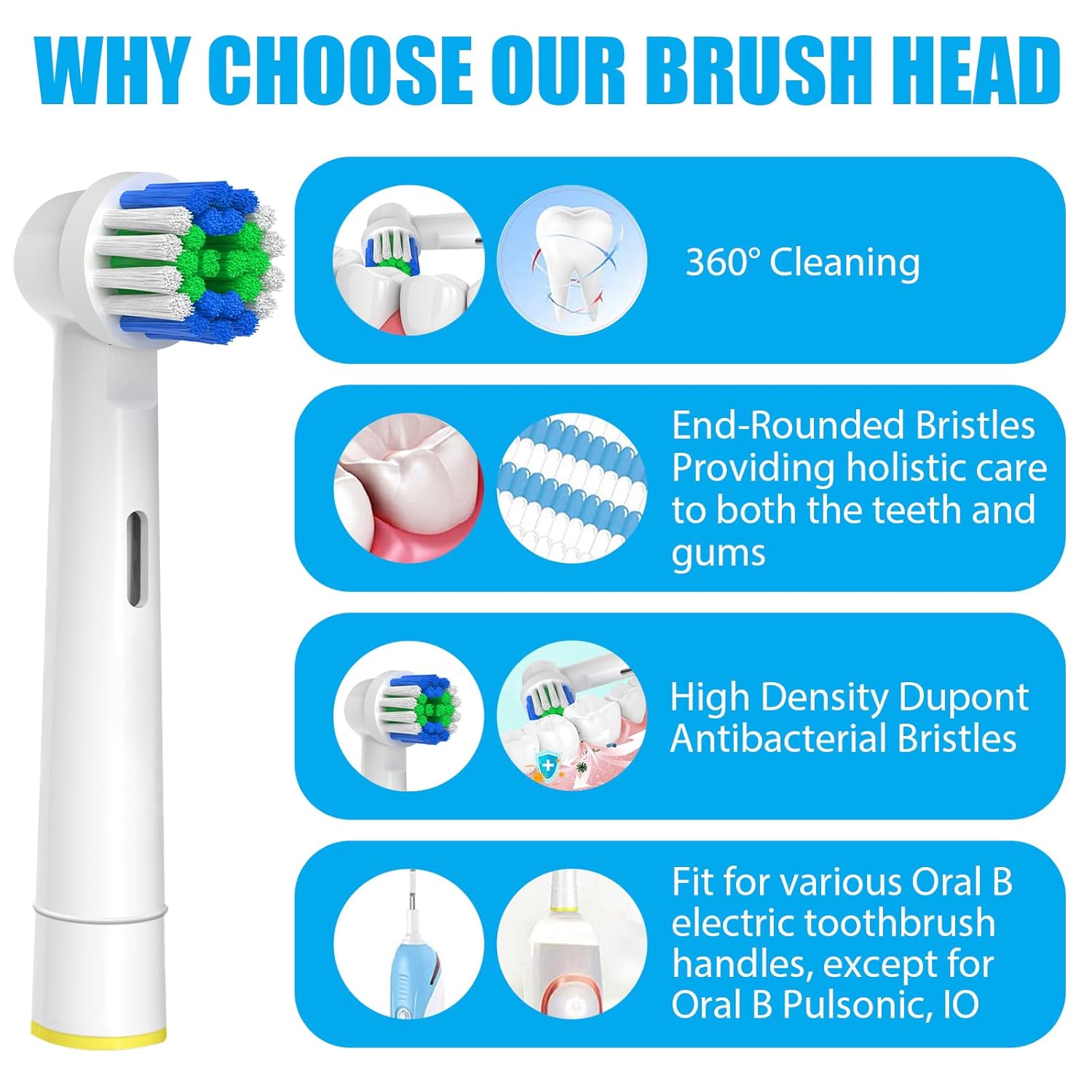 Replacement Toothbrush Heads Compatible with Oral B Braun, 12 Pcs Professional Electric Toothbrush Heads Brush Heads Compatible with Oral B Replacement Heads Refill 7000/Pro 1000/9600/500/3000/8000