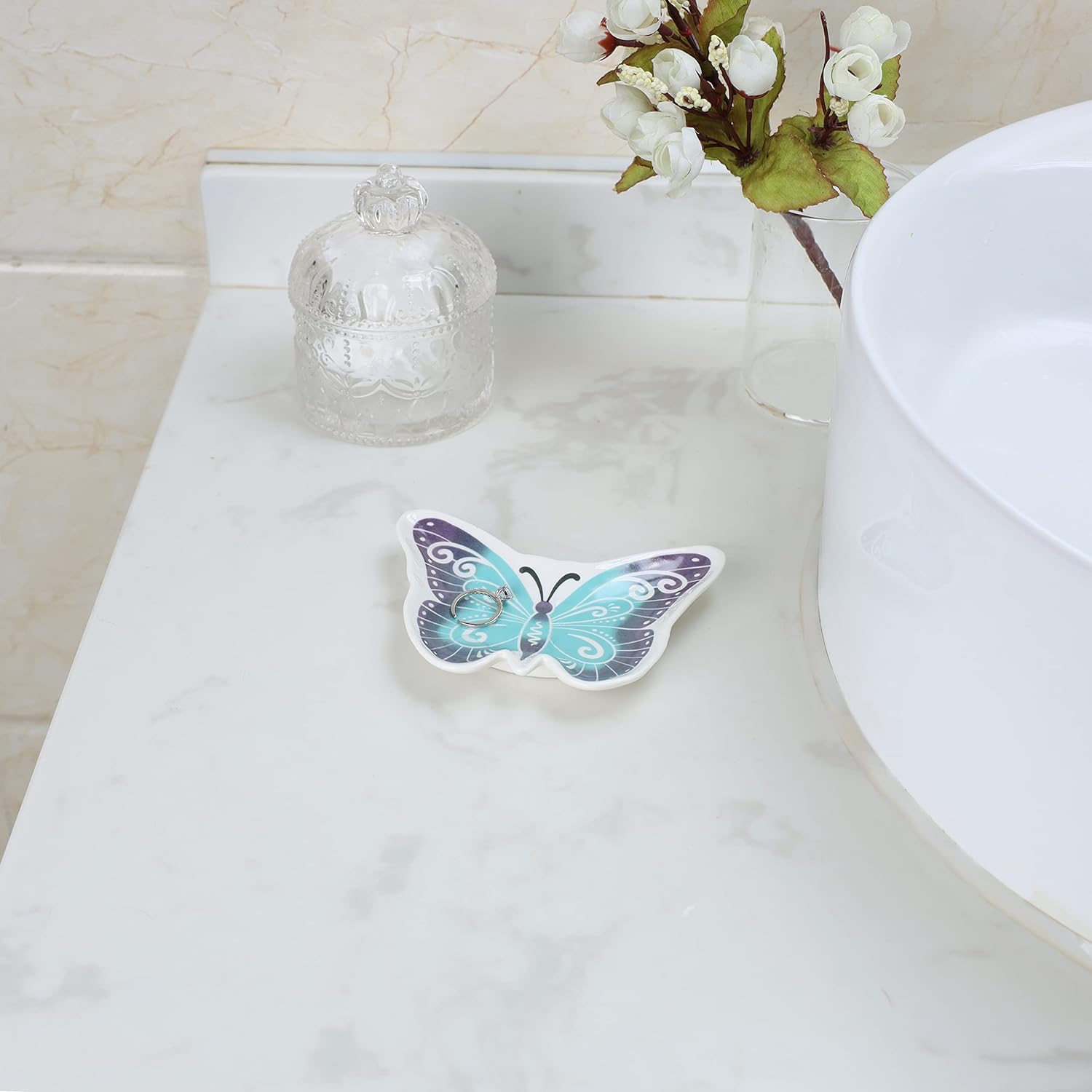 Butterfly Gifts For Women Jewelry Dish Tray - Home Decor Ceramic Trinket Dish Gifts for Butterfly Lover Women